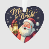 Merry Bright Santa Holding Lantern Illustration Ornament (Rückseite)