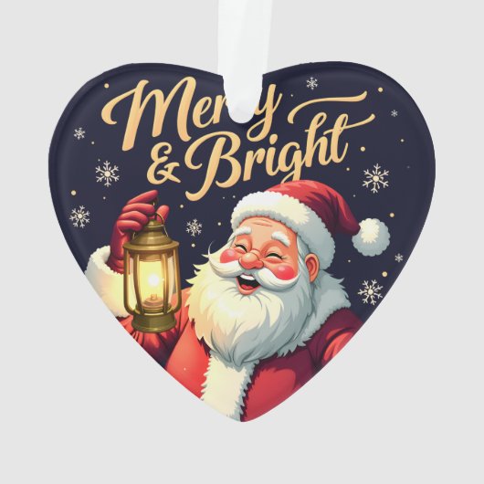 Merry Bright Santa Holding Lantern Illustration Ornament (Rückseite)