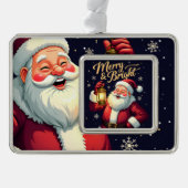 Merry Bright Santa Holding Lantern Illustration Rahmen-Ornament Silber (Vorderseite)