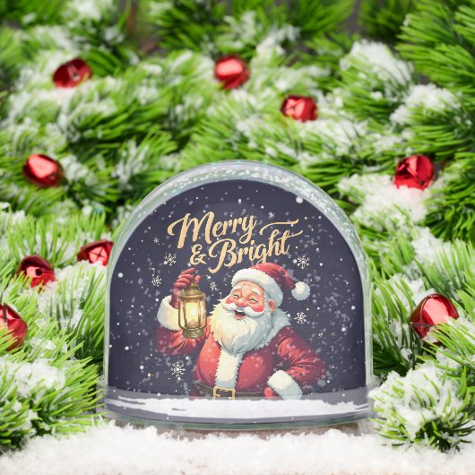 Merry Bright Santa Holding Lantern Illustration Schneekugeln (Weihnachten)