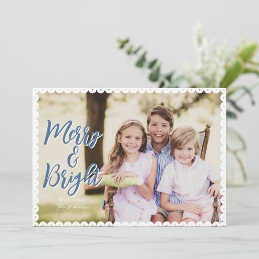 Merry & Bright Scallop Weihnachtskarte Feiertagskarte (Stehend Vorderseite)