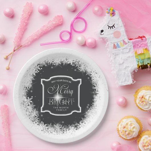 Merry & Bright Schneefall Weihnachts-ID591 Pappteller (Party)