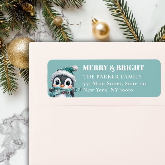 MERRY & BRIGHT! Schön, Pinguin mit Weihnachtsmannm