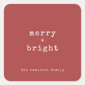 Merry + Bright Schreibmaschine Text Weihnachtsfeie Quadratischer Aufkleber (Vorderseite)