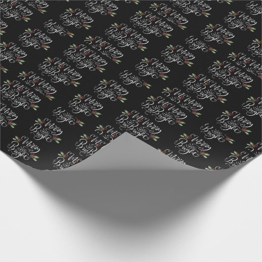 Merry Bright Schwarz-weiß Christmas Geschenkpapier (Ecke)