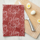 Merry & Bright Script Calligraphy Red Christmas Geschirrtuch (Viertel Falte)
