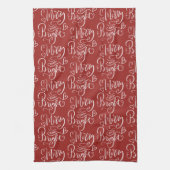 Merry & Bright Script Calligraphy Red Christmas Geschirrtuch (Vertikal)