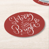 Merry & Bright Script Calligraphy Red Christmas Runder Pappuntersetzer (Angewinkelt)