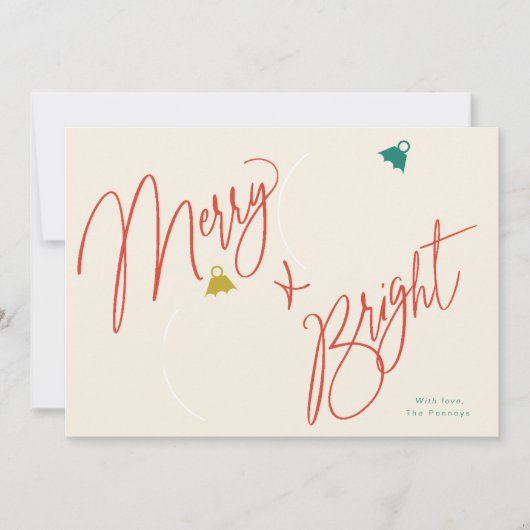 Merry & Bright Script und Foto Ornamente Design Einladung (Vorderseite)