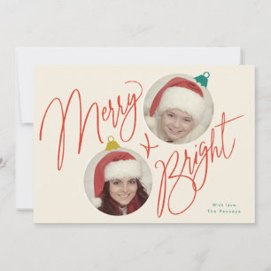 Merry & Bright Script und Foto Ornamente Design Einladung