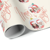Merry & Bright Script und Foto Ornamente Design Geschenkpapier (Rolleneckpunkt)