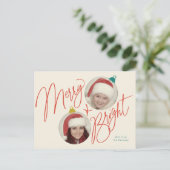 Merry & Bright Script und Foto Ornamente Design Postkarte (Stehend Vorderseite)