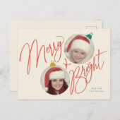 Merry & Bright Script und Foto Ornamente Design Postkarte (Vorne/Hinten)