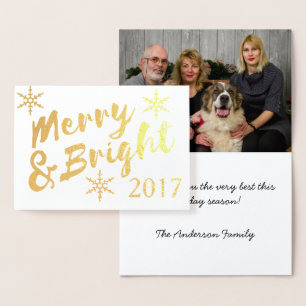 Merry & Bright Snowflakes Weihnachts Foto-Karte Folienkarte