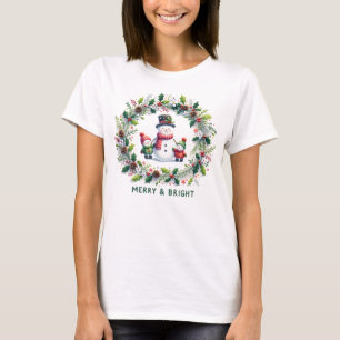 "Merry & Bright" Snowmanand Kids T - Shirt