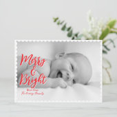 Merry & Bright Solid Scallop Weihnachtskarte Feiertagskarte (Stehend Vorderseite)