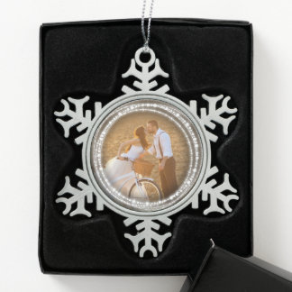 Merry & Bright Sparkling Circles Weihnachts-Foto Schneeflocken Zinn-Ornament