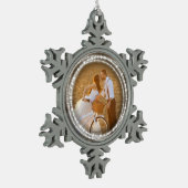 Merry & Bright Sparkling Circles Weihnachts-Foto Schneeflocken Zinn-Ornament (Links)