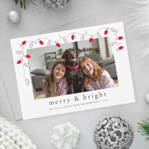 Merry & Bright   String Lights Foto Holiday Card Feiertagskarte