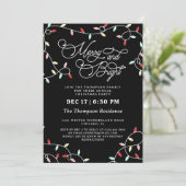 Merry & Bright String Lights Weihnachts-Party Einladung (Stehend Vorderseite)