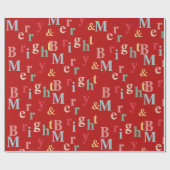 Merry & Bright Typografie rot Geschenkpapier (Flach)
