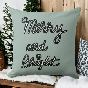 Merry Bright typografie sage grün Schwarz-weiß Kissen