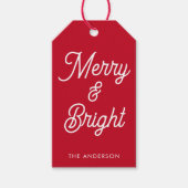 Merry-Bright-Typografie-Script rot Geschenkanhänger (Vorderseite)