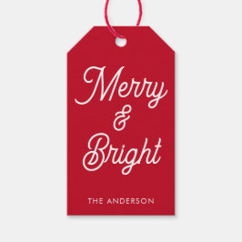 Merry-Bright-Typografie-Script rot Geschenkanhänger