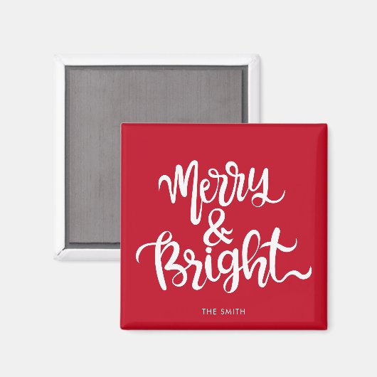 Merry-Bright-Typografie-Script rot Magnet (Vorderseite/Rückseite)