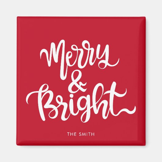 Merry-Bright-Typografie-Script rot Magnet (Vorne)