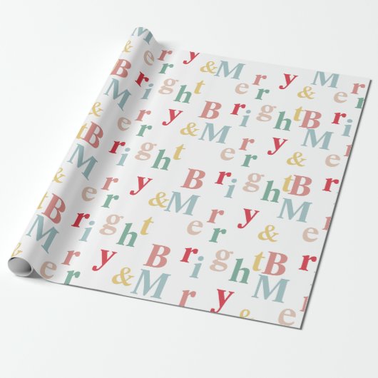 Merry & Bright typografische Farbe Geschenkpapier (Ungerollt)