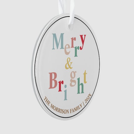 Merry & Bright typografische Farbe Ornament (Vorderseite)