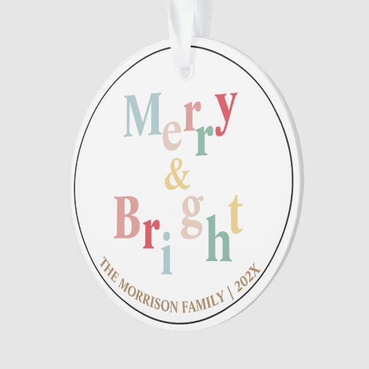 Merry & Bright typografische Farbe Ornament (Vorderseite)