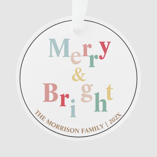 Merry & Bright typografische Farbe Ornament (Vorderseite)