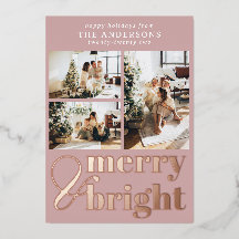 Merry & Bright Typografy Foto Christmas Rosegold