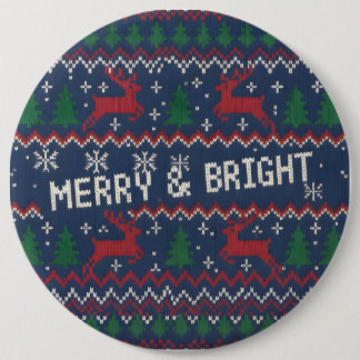 Merry & Bright Ugly Christmas Sweater Button