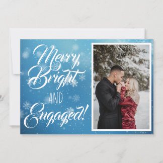 Merry Bright Verlobt Blue Snowflake Bokeh Foto Feiertagskarte