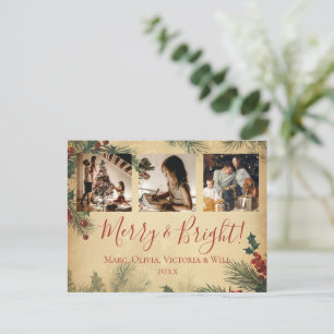 Merry & Bright Vintag Foto Urlaubskarte Feiertagspostkarte