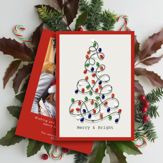 Merry & Bright Vintag Lights Red Foto Feiertagskarte