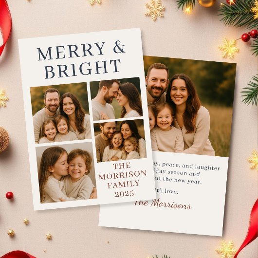Merry & Bright Warm Moderne Foto Holiday Card Einladung