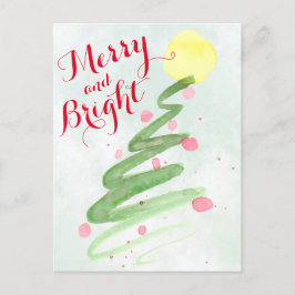 Merry & Bright Wasserfarbe Weihnachtsbaum Foto Feiertagspostkarte