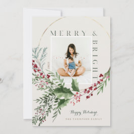 Merry & Bright Watercolor Grünpflanzen Foto Feiertagskarte