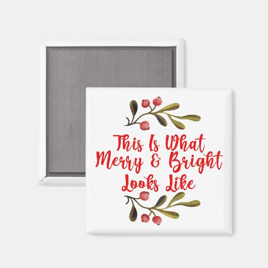 Merry Bright Watercolor Holly Weihnachtsdekor Magnet (Vorderseite/Rückseite)