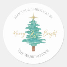 "Merry & Bright" Watercolor Tree Custom Name