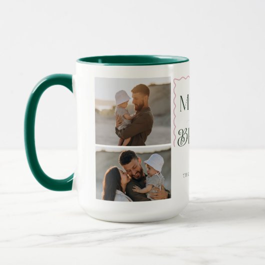 Merry & Bright Wavy Moderne Minimal 3 FotoCollage Tasse (Links)