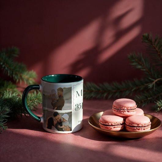 Merry & Bright Wavy Moderne Minimal 3 FotoCollage Tasse