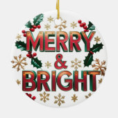 Merry & Bright Weihnachten Keramik Circle Ornament (Hinten)