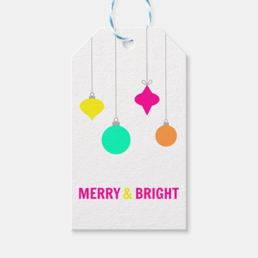 Merry & Bright, Weihnachten, neon, bunt Geschenkanhänger (Vorderseite)