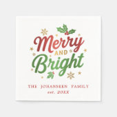 Merry & Bright Weihnachten Rot und grüne Typografi Serviette (Vorderseite)