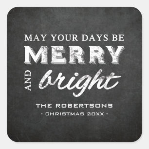 Merry & Bright - Weihnachten Rustikales Chalkboard Quadratischer Aufkleber